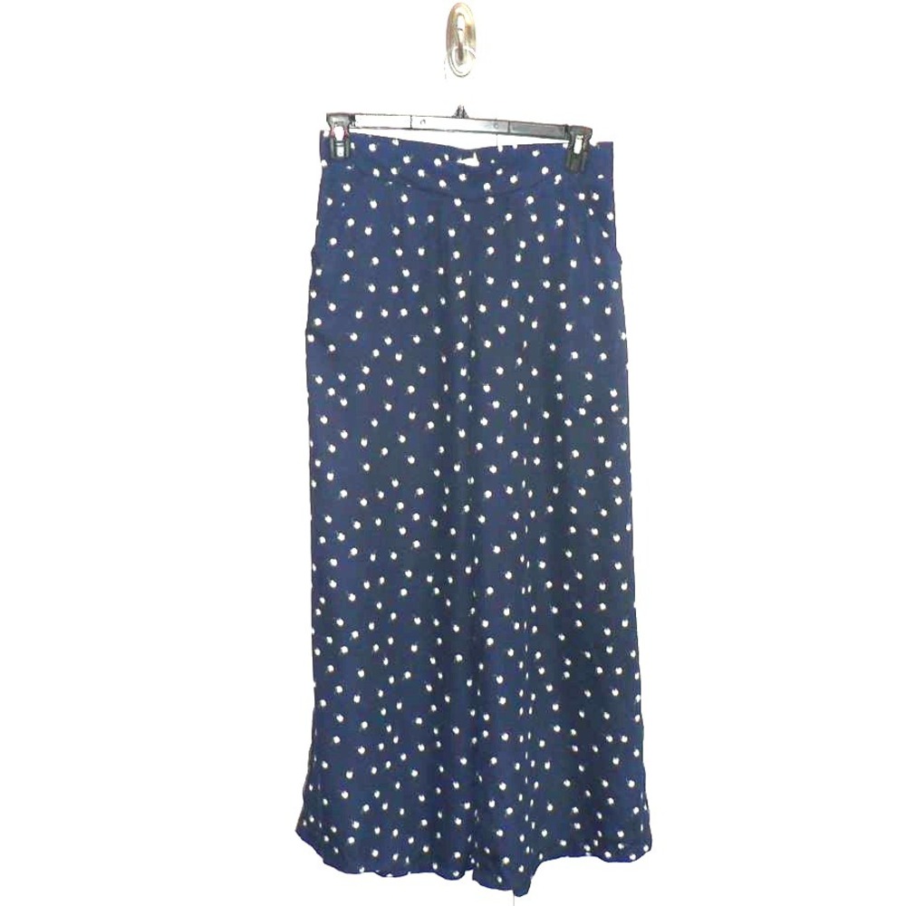 Max Studio Women's Floral Side Border Wide Leg Crop Pants in Navy/White Large